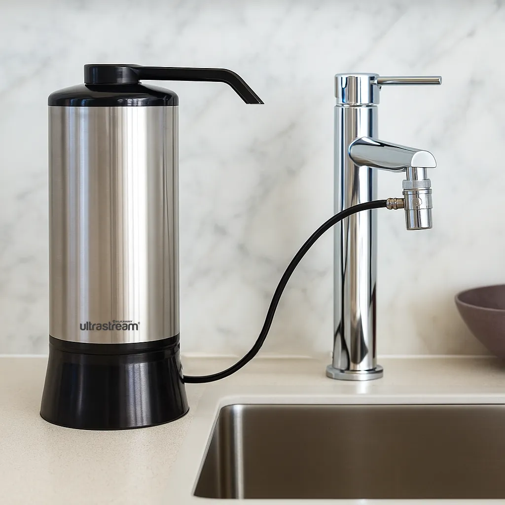 UltraStream - Faucet Benchtop Hydrogen Rich Alkaline Water Filter 5 20250618 1259 Enhanced Kitchen Setting remix 01jy0fjzhpfaet4em66efgpxm1 copy