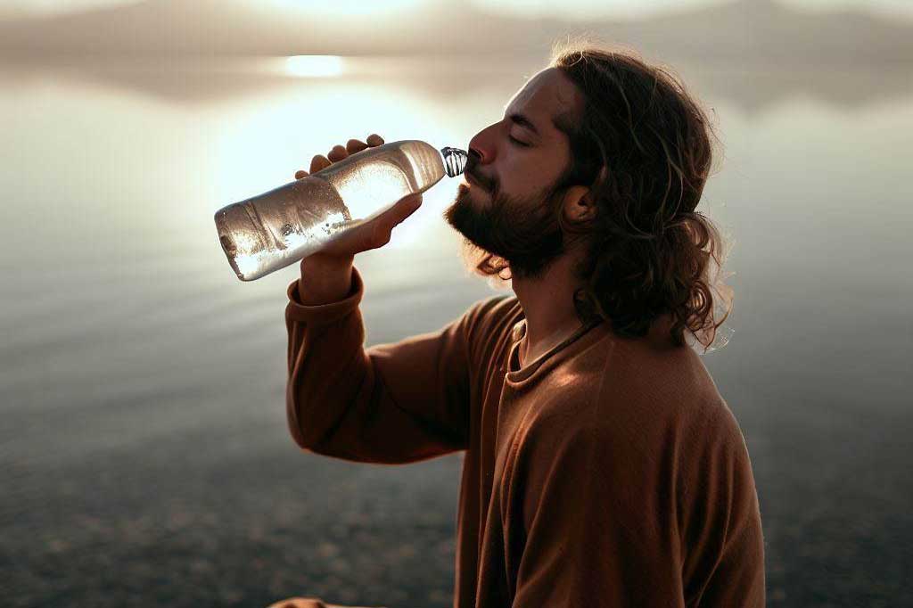 man drinking water